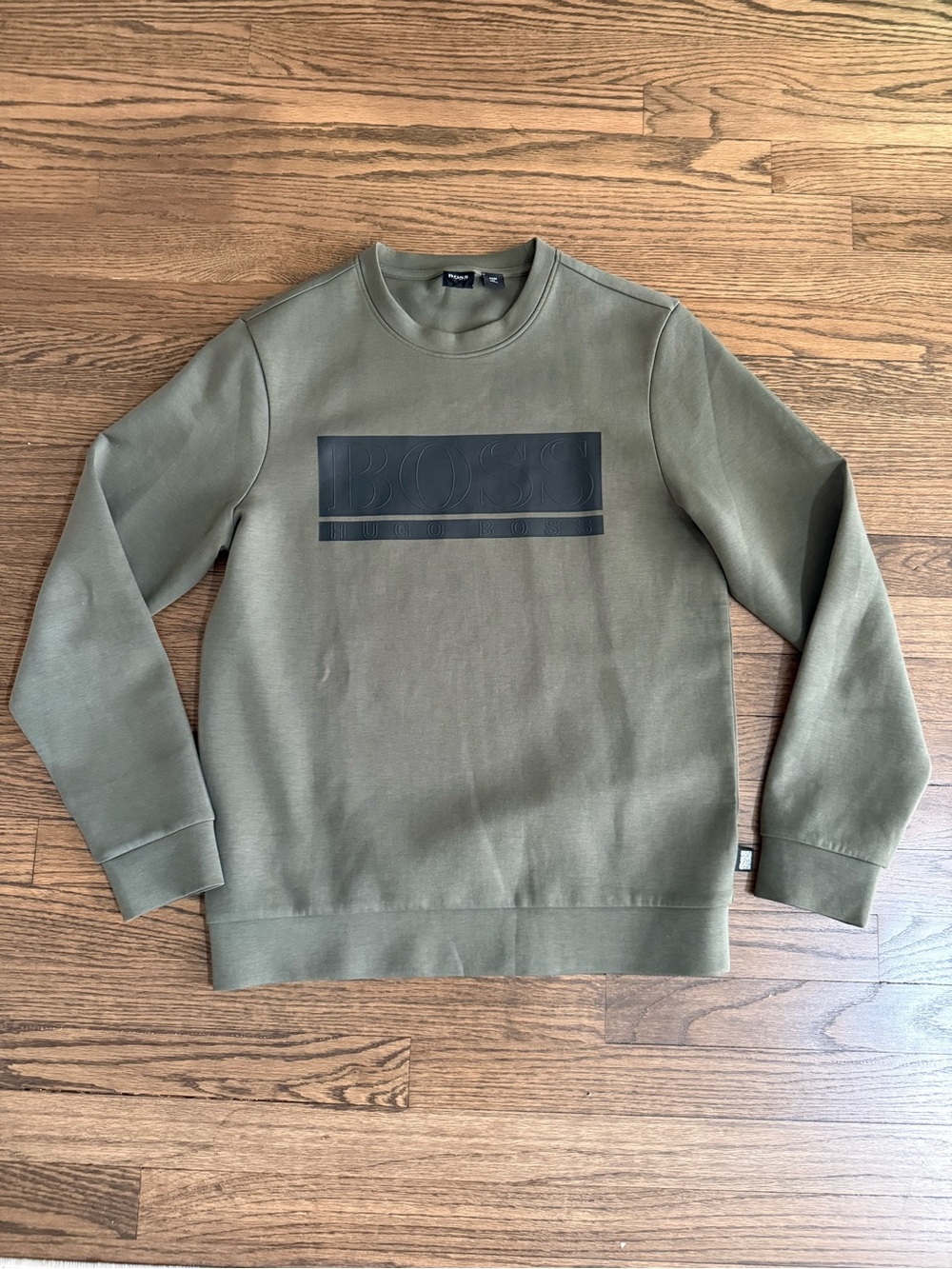 Hugo Boss Olive Crewneck Sweatshirt with Black Logo Panel
